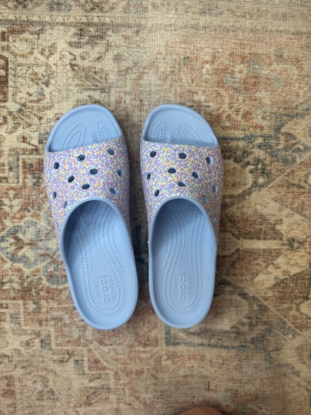 CROCS Slide Sandals with Multicolor Glitter - Light Blue - Picture 7 of 8